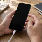 Телефон Android с чёрным экраном подключён к зарядке