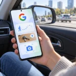 Пассажир использует новые функции Android с Gemini и Motion Assist во время поездки
