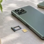 Android-смартфон рядом с физической nano-SIM и лотком
