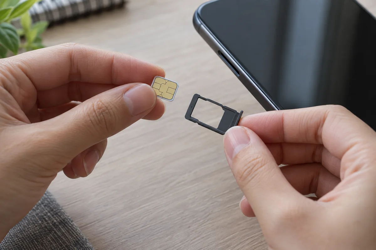 Проверка ориентации nano-SIM перед установкой в лоток