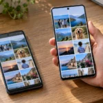 Два Android-смартфона с одинаковыми фотографиями перед переносом