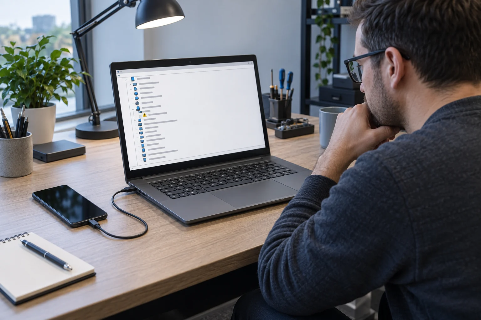 Подключённый Android-смартфон проверяют в диспетчере устройств Windows
