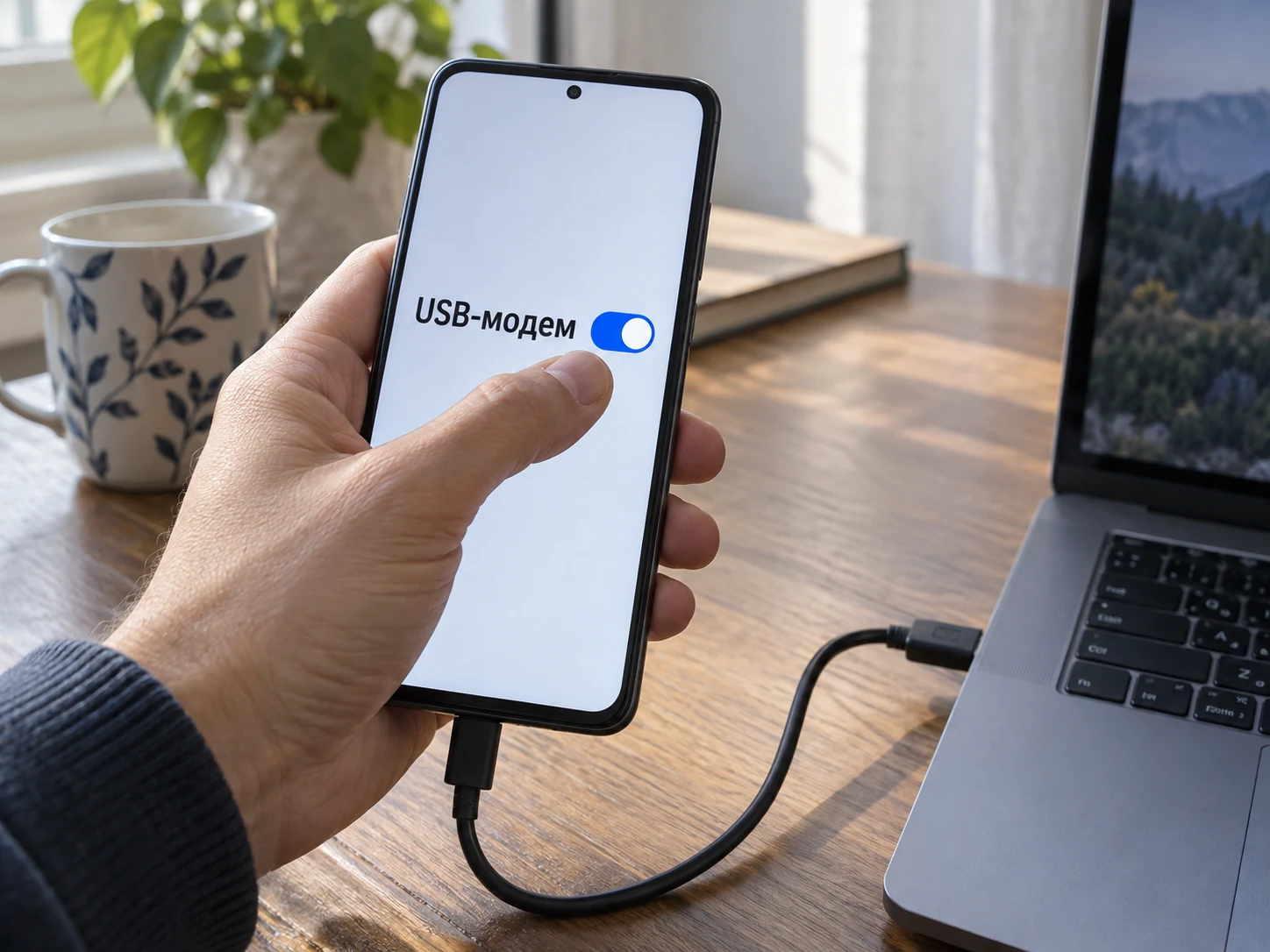Схематичный переключатель USB‑модема на телефоне Android