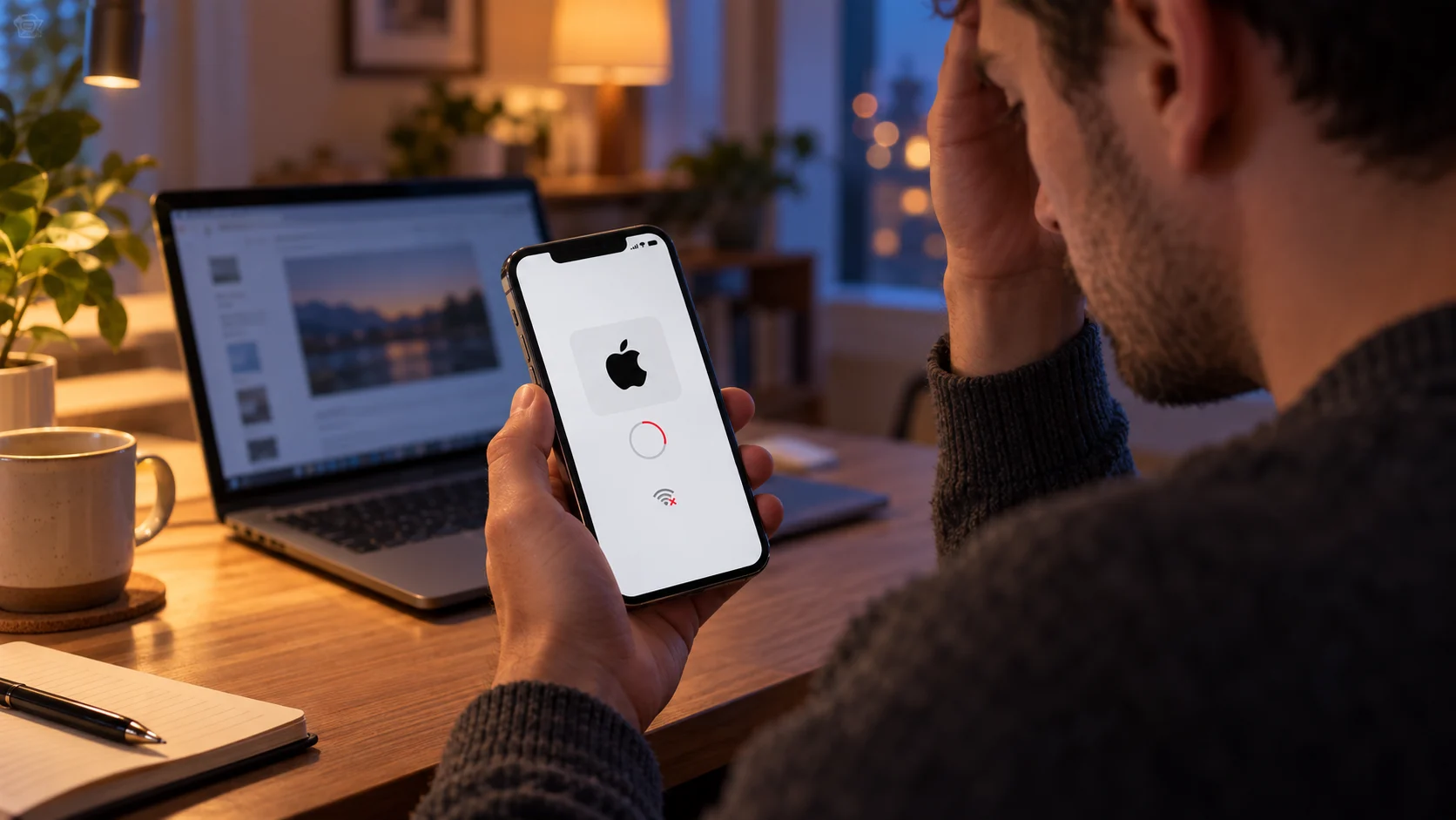 Пользователь проверяет сбой входа в Аккаунт Apple на iPhone