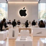 Посетители в современном магазине Apple в день старта продаж новой линейки