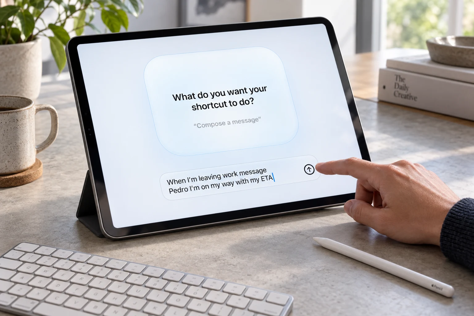 Создание автоматизации обычным описанием в приложении Команды на iPad