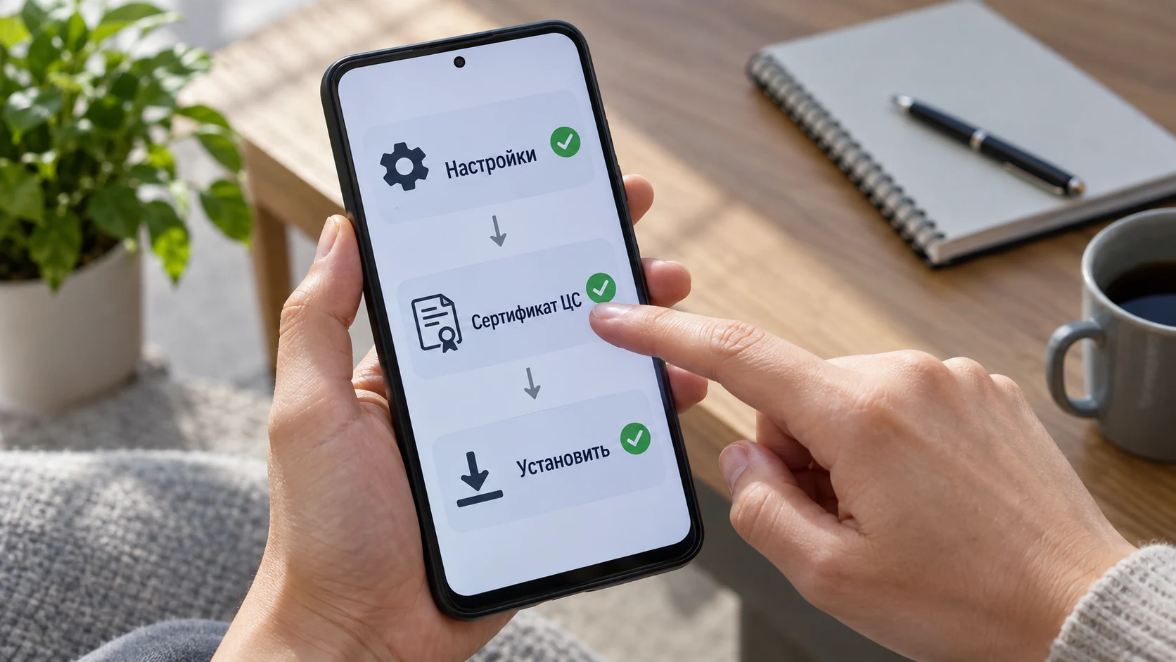 Схема поиска пункта «Сертификат ЦС» в Android