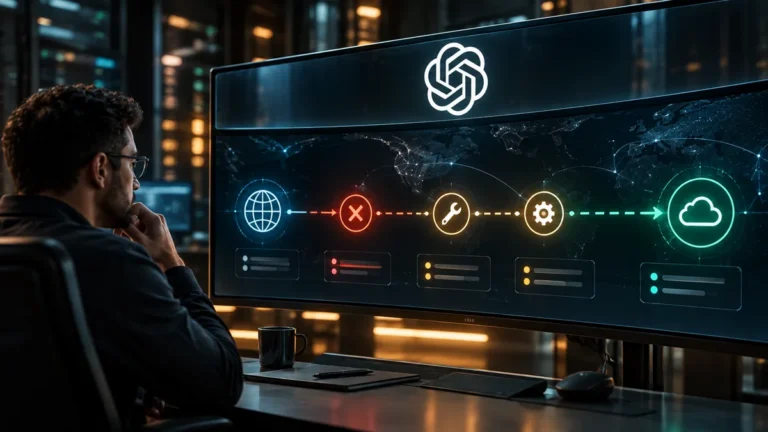 Диагностика сетевого маршрута с крупным официальным знаком ChatGPT