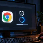 Пользователь устанавливает обновление безопасности Google Chrome на компьютере