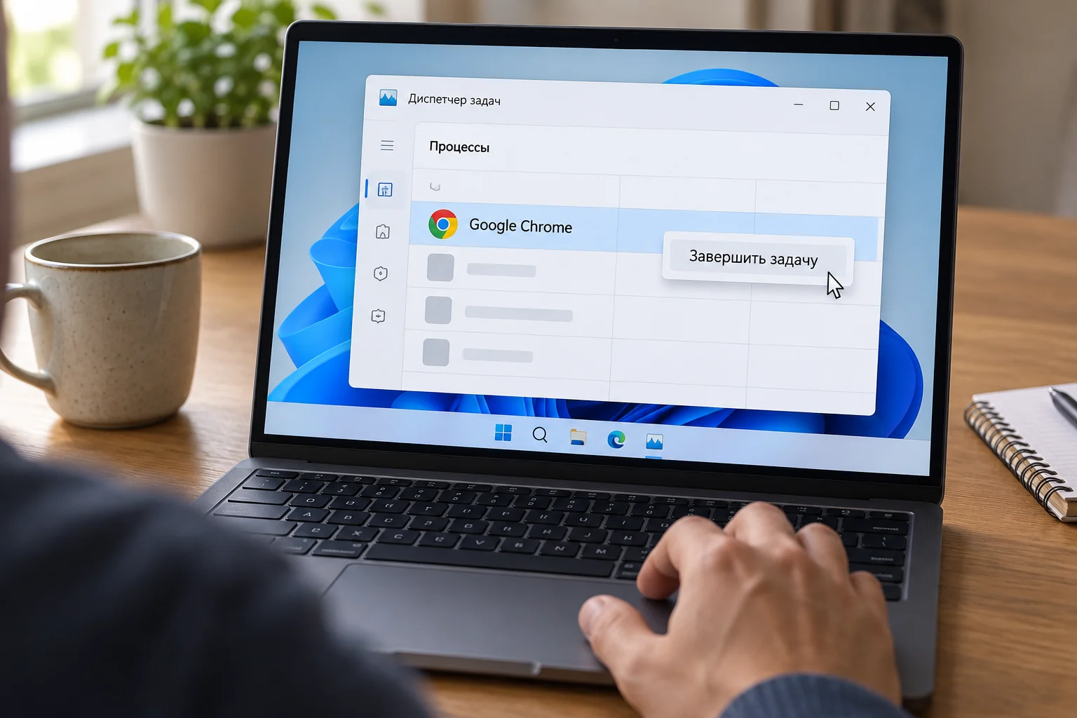 Схематичный диспетчер задач Windows с процессом Google Chrome