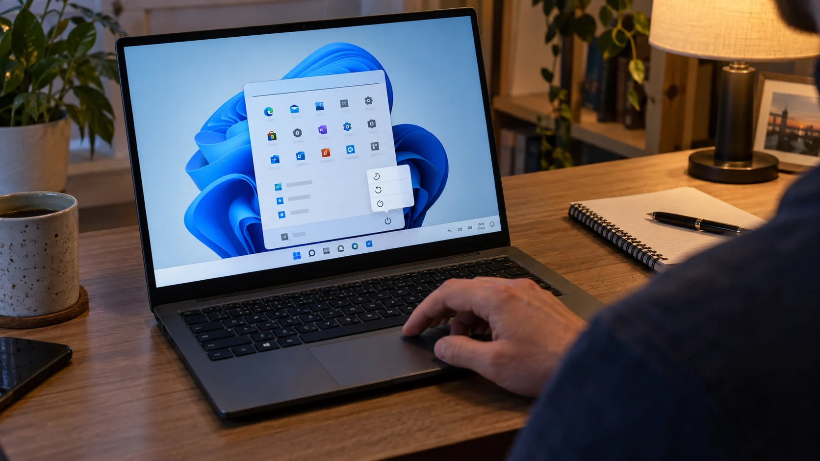 Человек выбирает обычную перезагрузку Windows