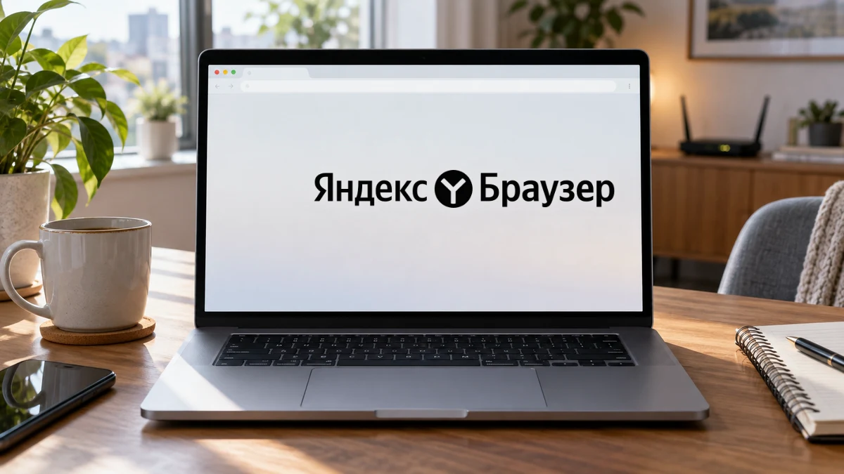 Яндекс Браузер на экране ноутбука во время проверки сети