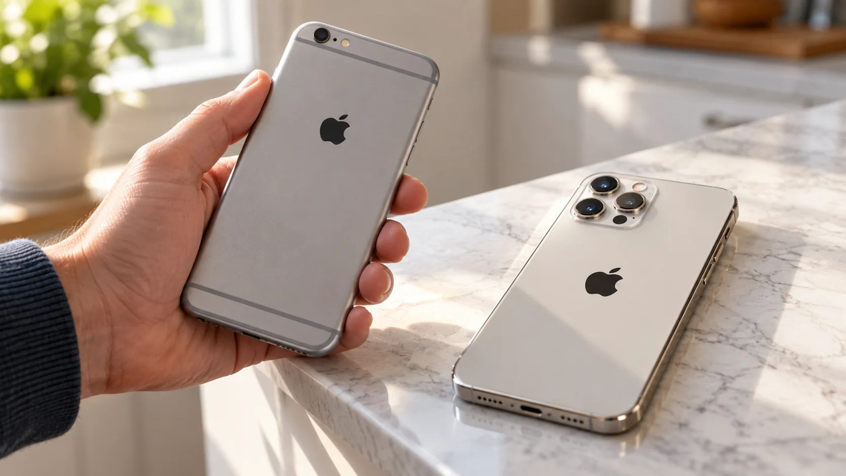 Старый и новый iPhone рядом перед переносом eSIM