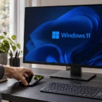 Смартфон Android рядом с компьютером Windows 11 на рабочем столе