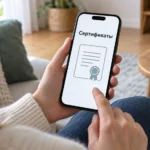 Схема сертификатов на экране iPhone в руках пользователя