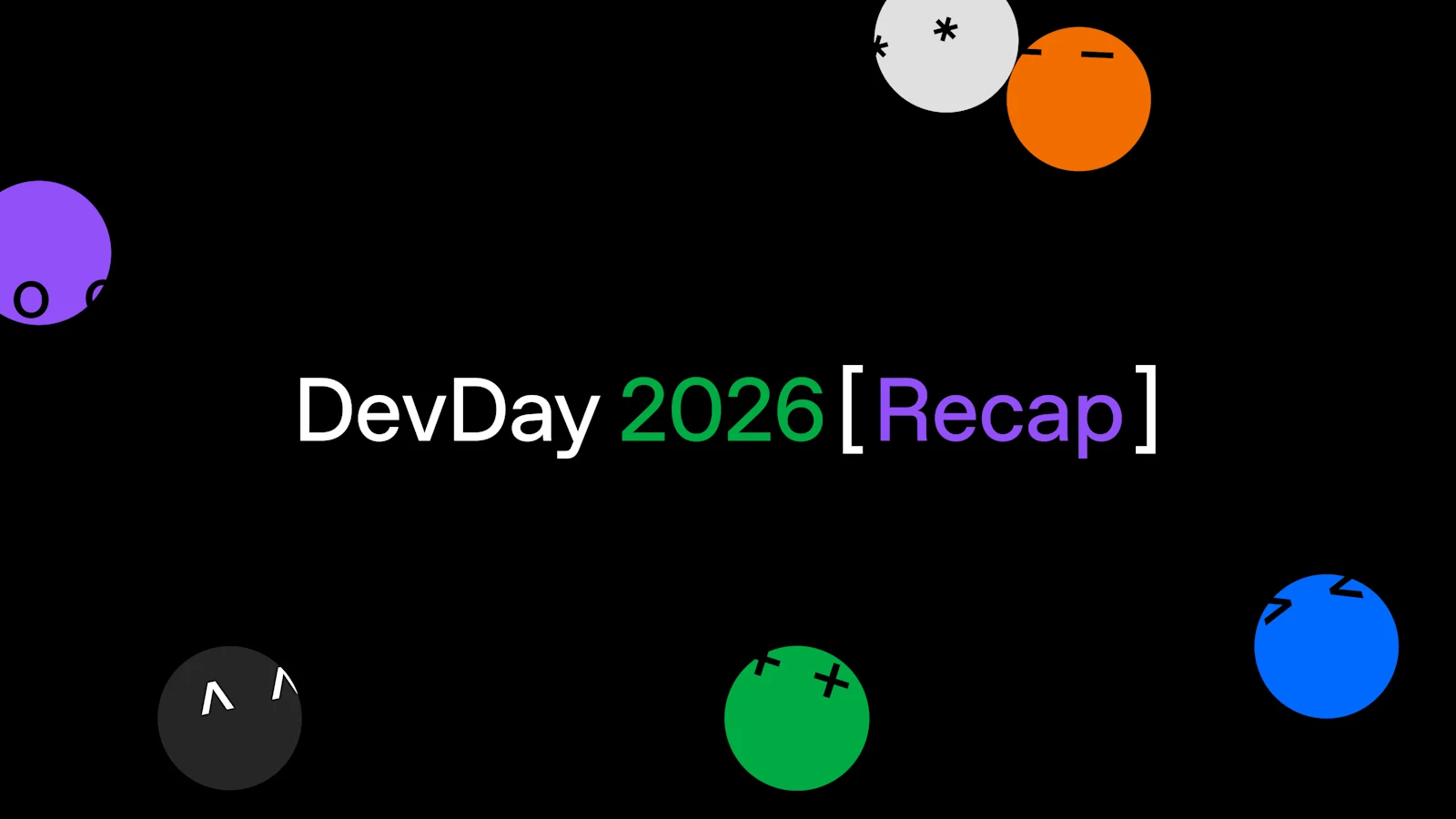 Официальная графика OpenAI DevDay 2026 с цветными символами на чёрном фоне