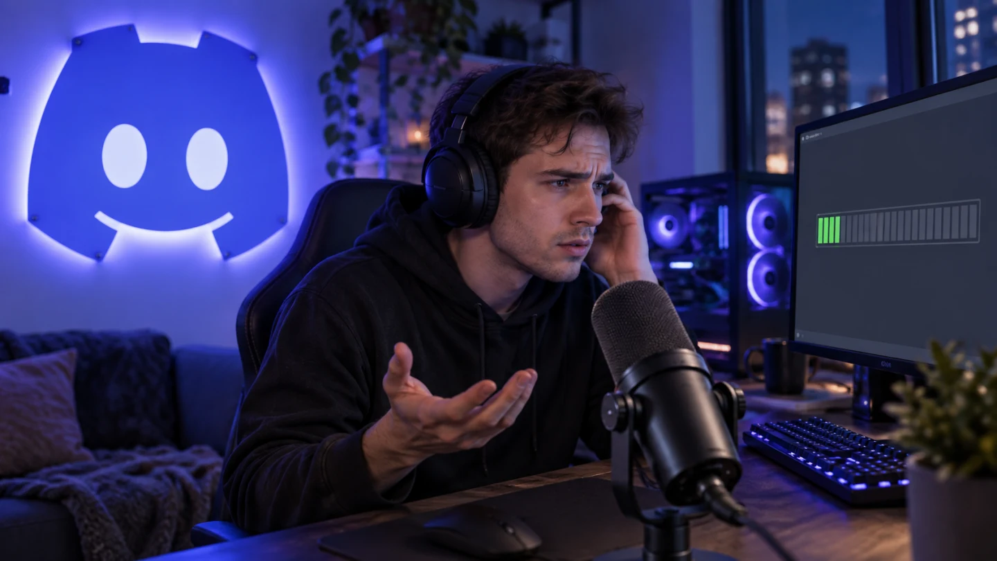 Пользователь проверяет микрофон Discord на компьютере Windows