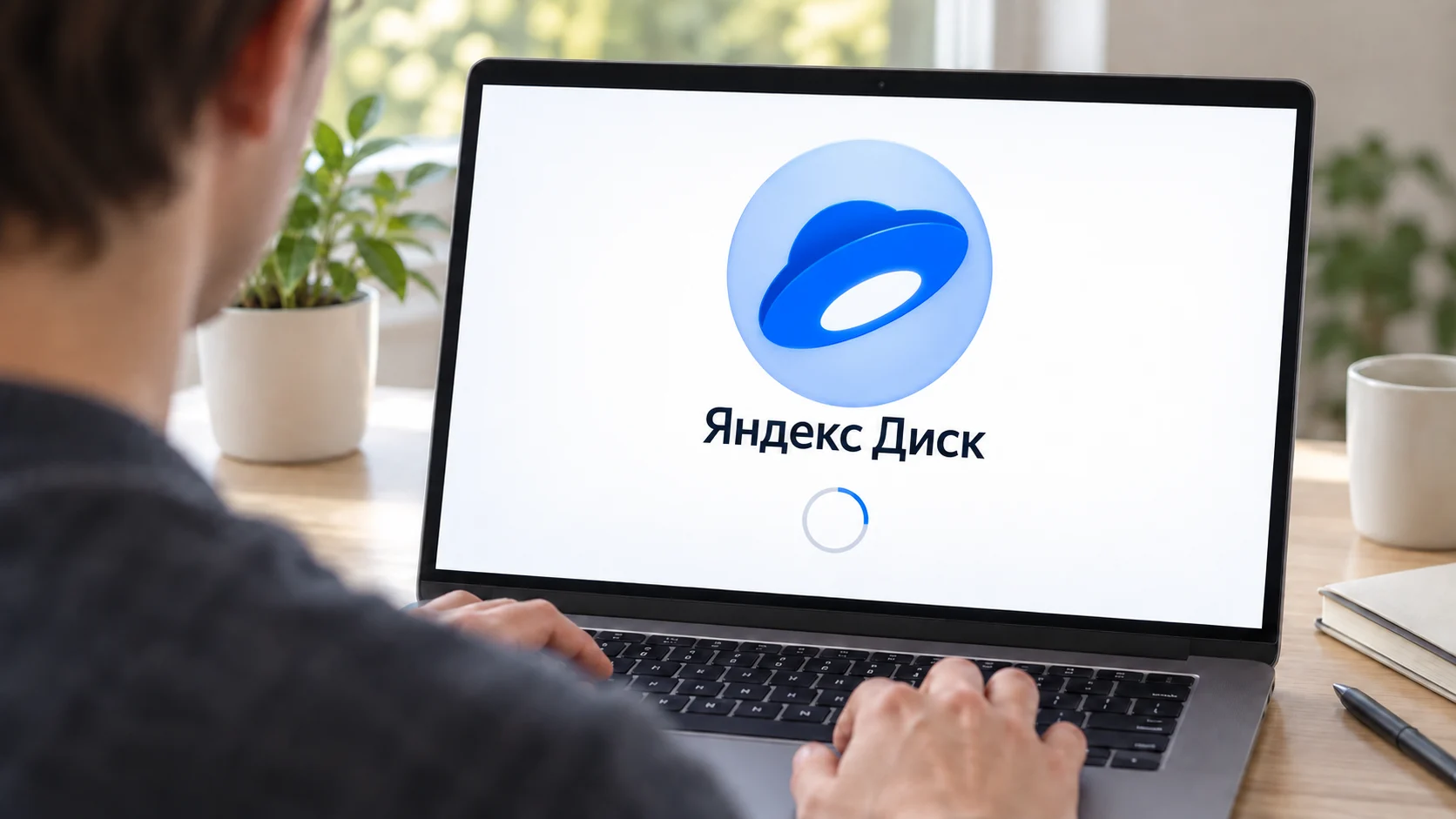 Человек ждёт запуска Яндекс Диска на ноутбуке