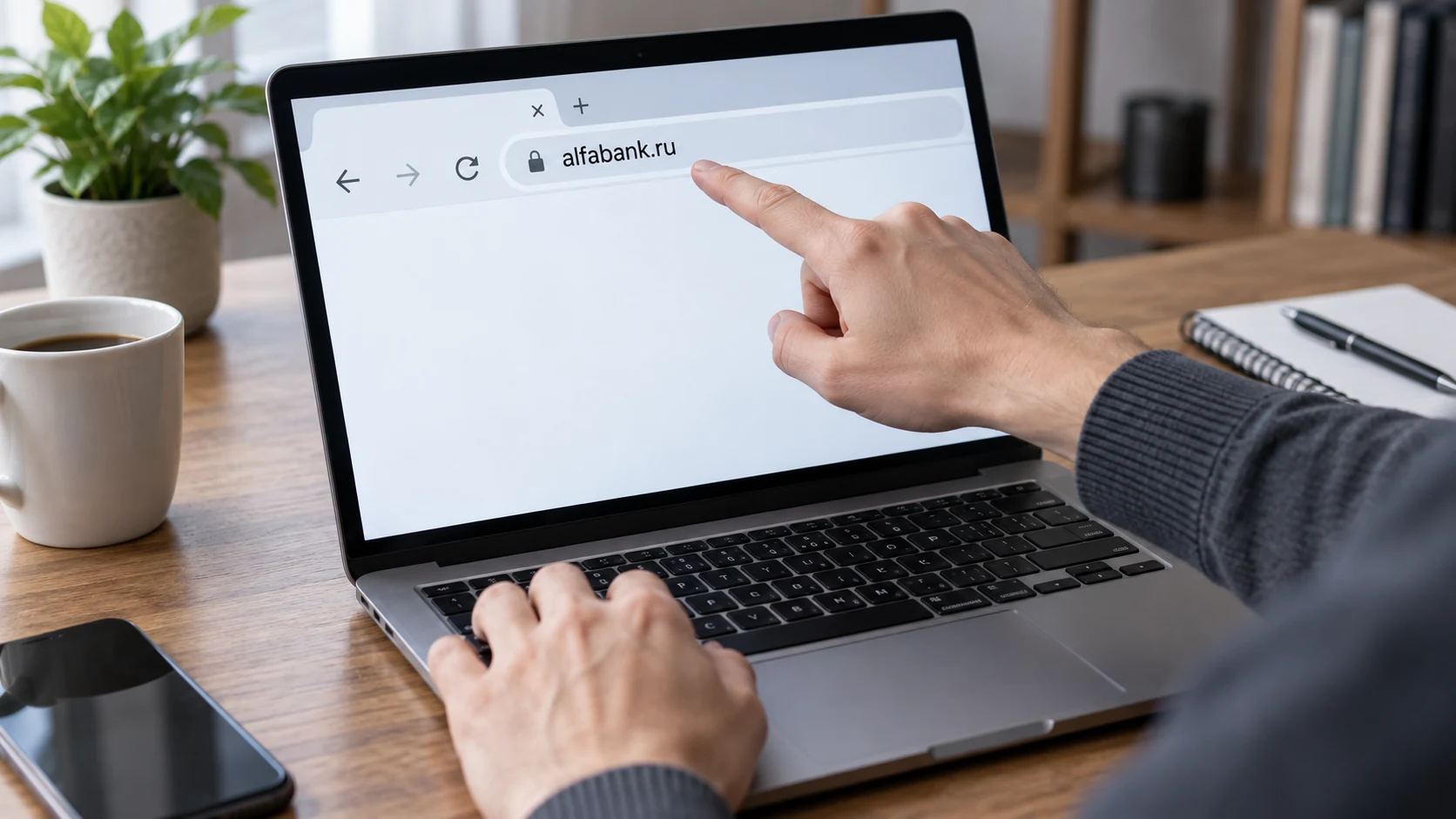 Схема проверки домена alfabank.ru в браузере ноутбука