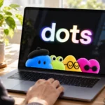 Официальная графика dots на экране ноутбука в рабочей обстановке