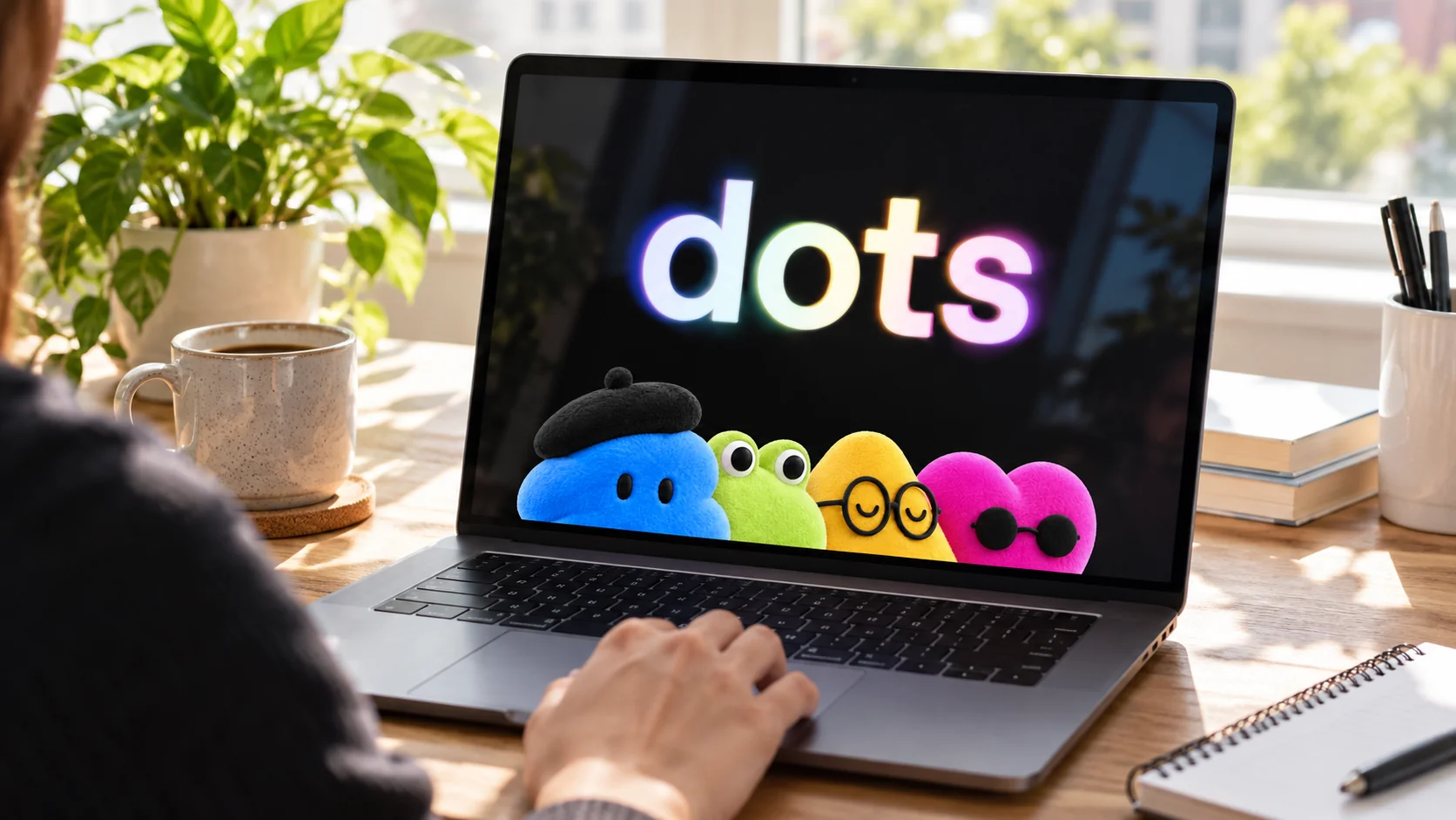 Официальная графика dots на экране ноутбука в рабочей обстановке
