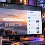 Браузер Firefox с открытой AI-панелью Smart Window на рабочем мониторе