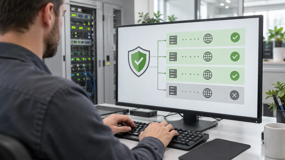 Инженер проверяет разрешённые сетевые диапазоны в правилах firewall