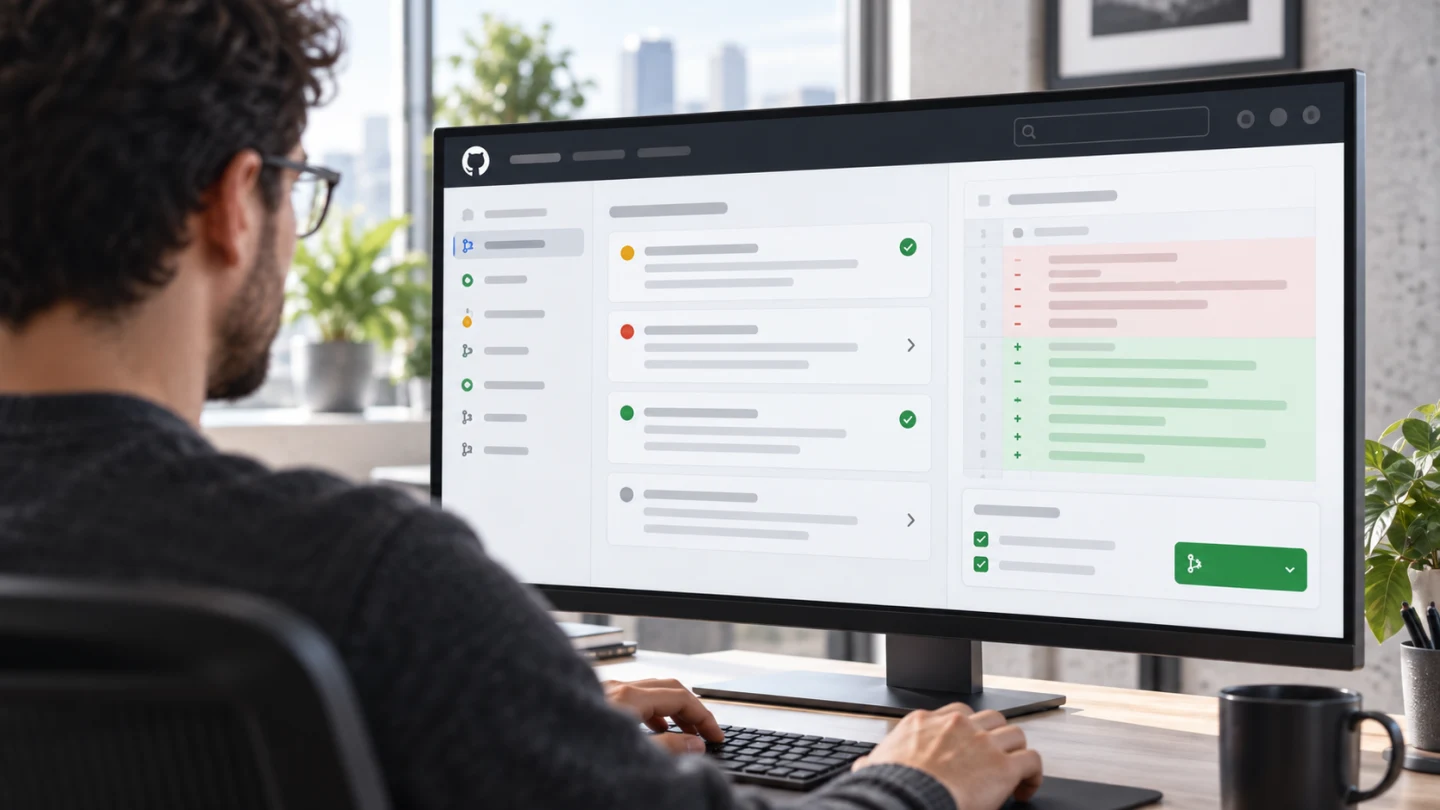Разработчик изучает обновлённую сводку GitHub Copilot code review
