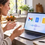 Пользователь голосом работает с Gmail, документом и заметками через Gemini
