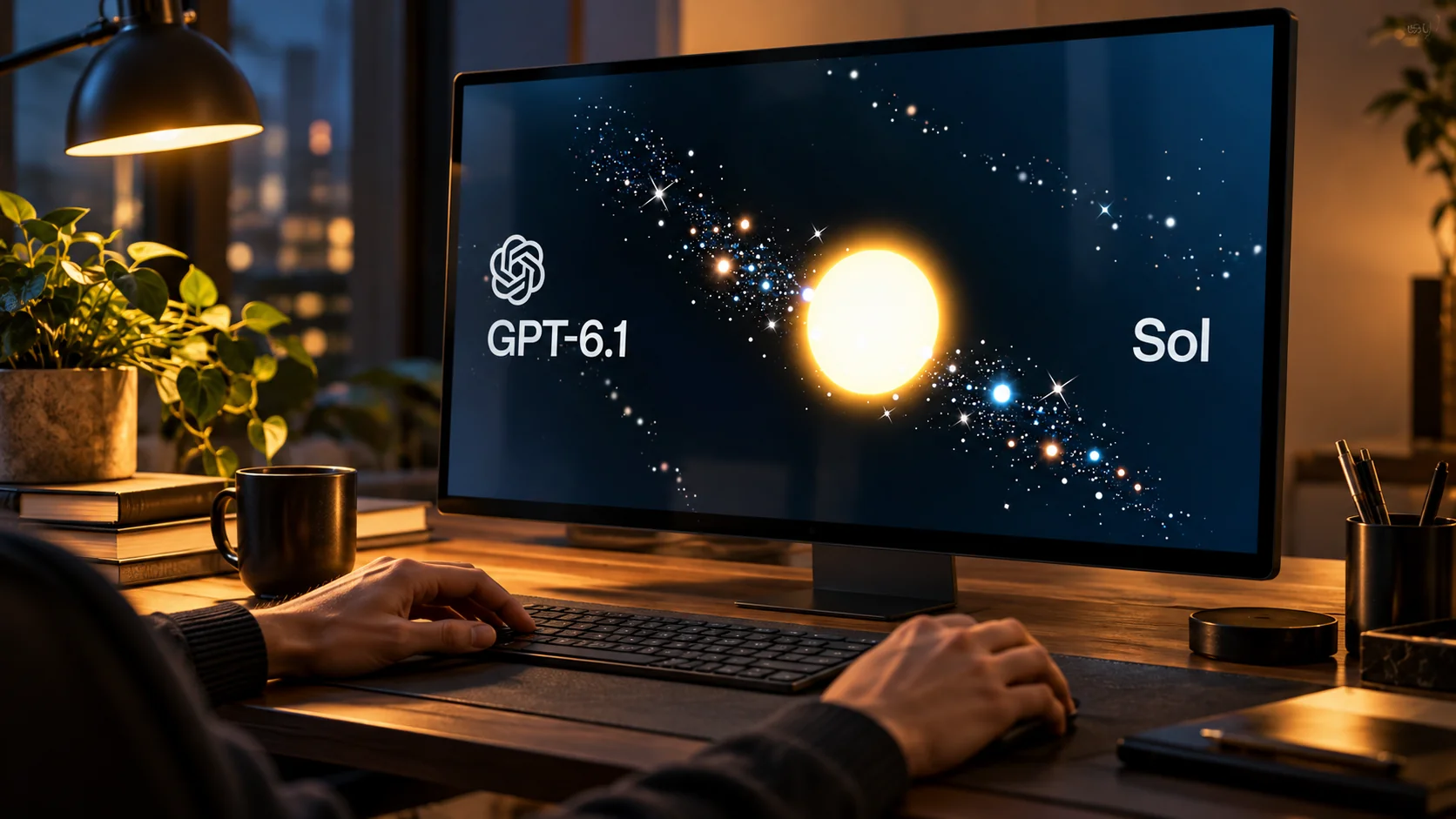 Официальная графика GPT-6.1 Sol на мониторе рабочего стола