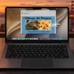MacBook с macOS 27 Golden Gate в студии с тёплым вечерним светом