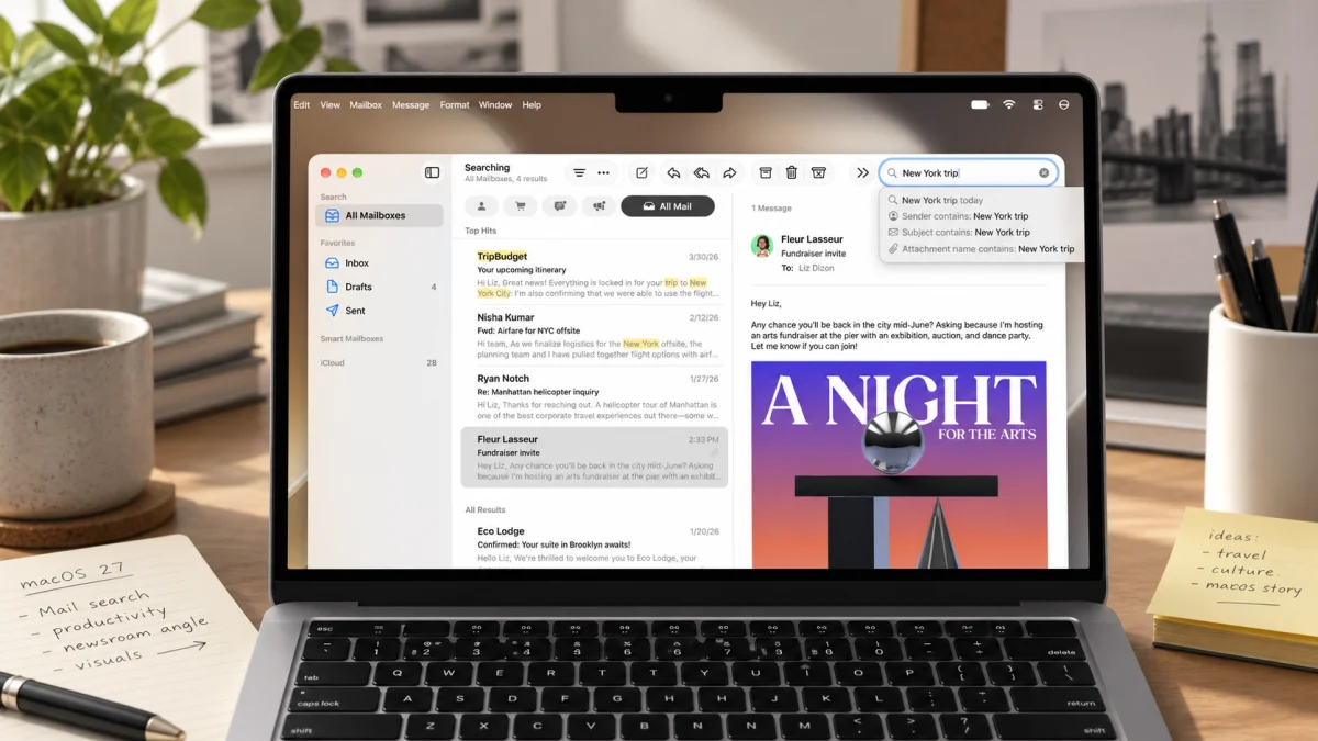 Поиск писем в Mail на Mac с выделенными релевантными результатами