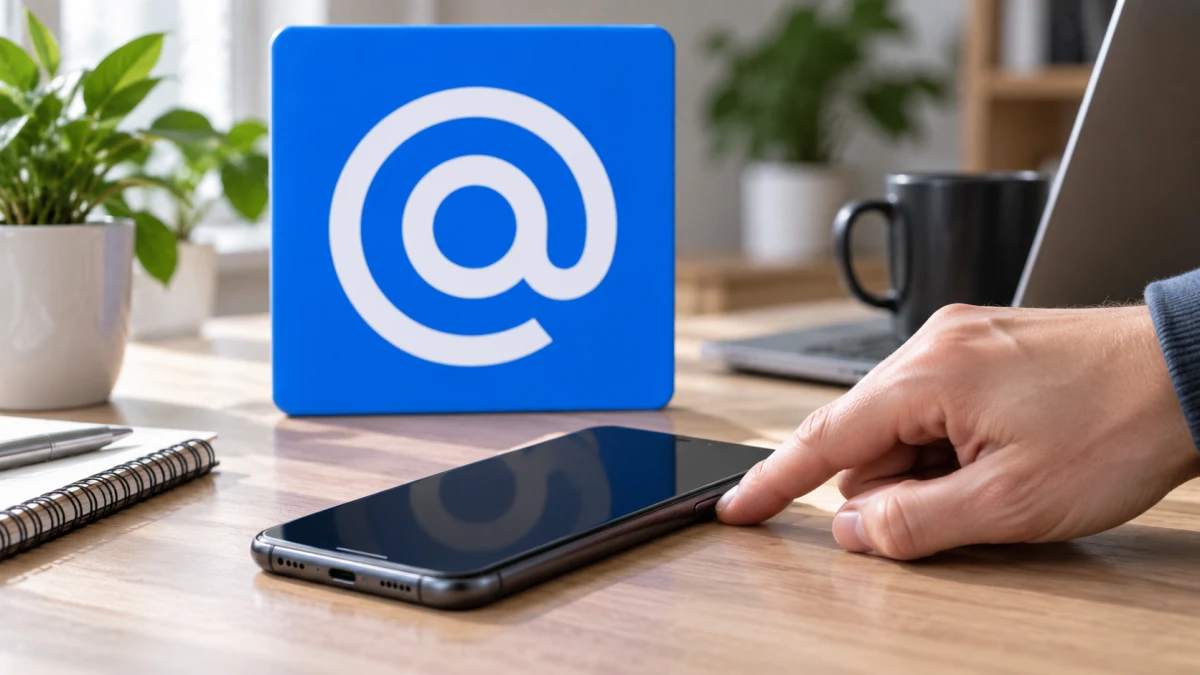 Пользователь перезапускает Android-смартфон рядом со знаком Почты Mail