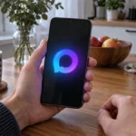 Официальный знак MAX светится на экране смартфона в руках пользователя