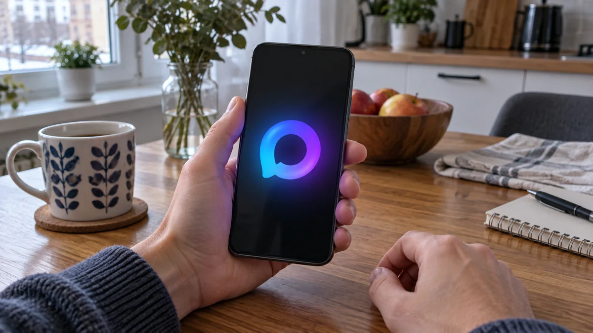 Официальный знак MAX светится на экране смартфона в руках пользователя