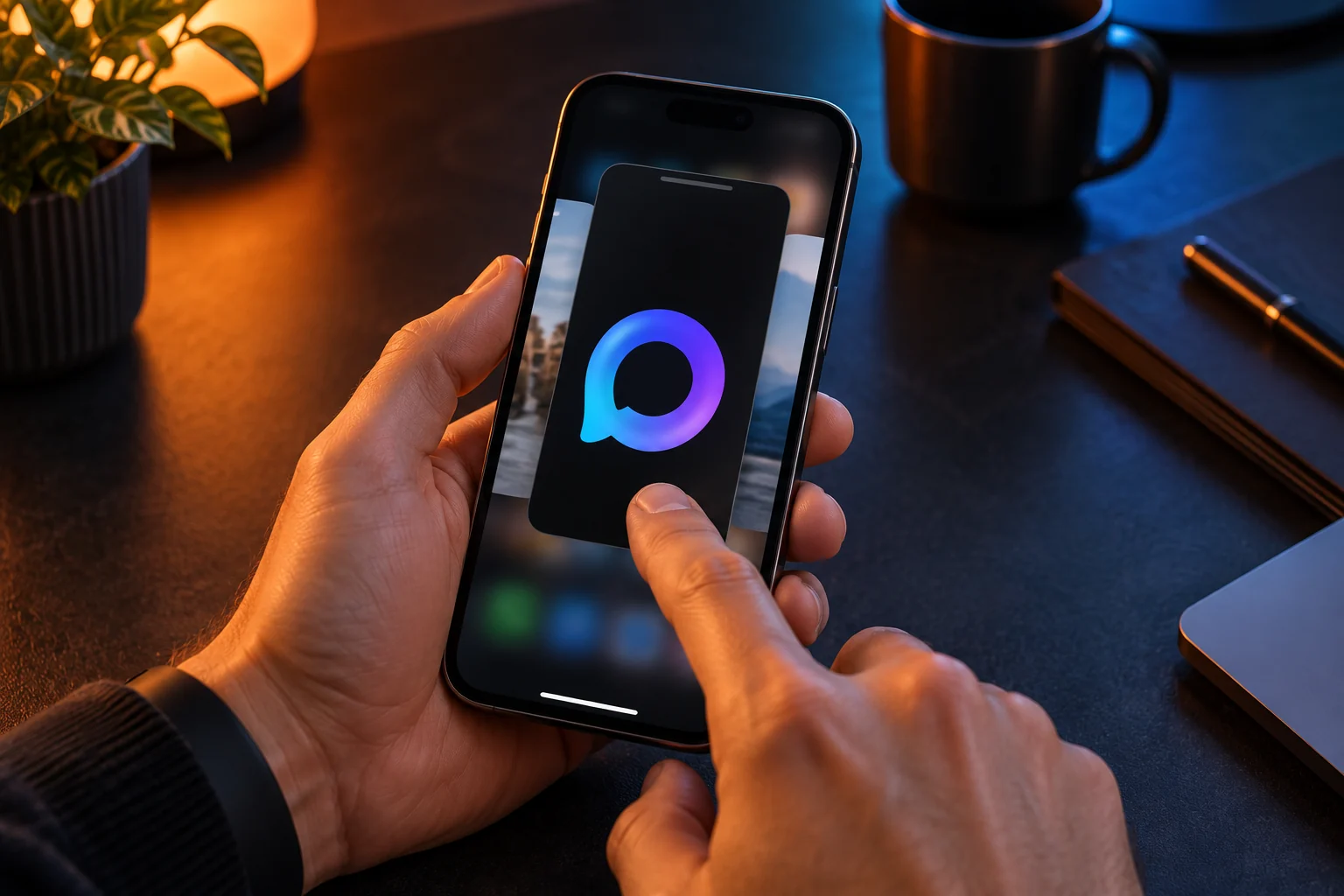 Пользователь закрывает приложение MAX жестом на экране iPhone