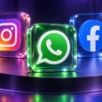 Официальные знаки Instagram, WhatsApp и Facebook на стеклянных панелях