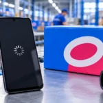 Смартфон Android и посылка Ozon с официальным знаком сервиса