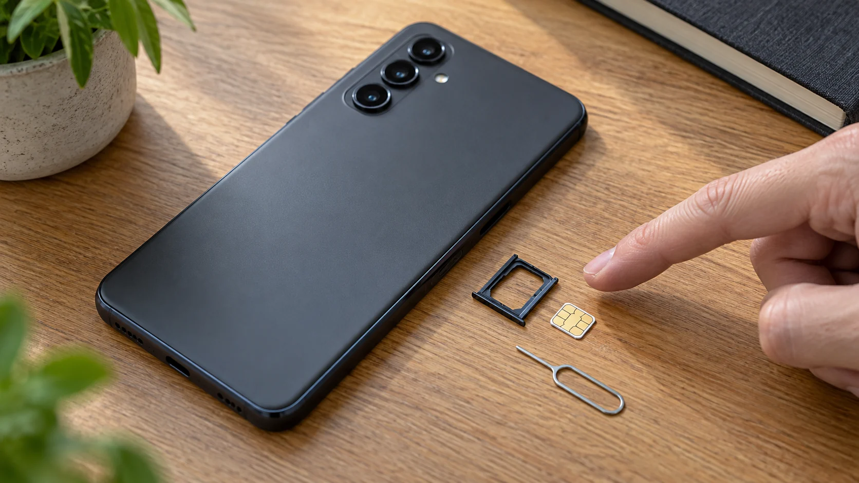 Телефон, SIM-карта и извлечённый лоток