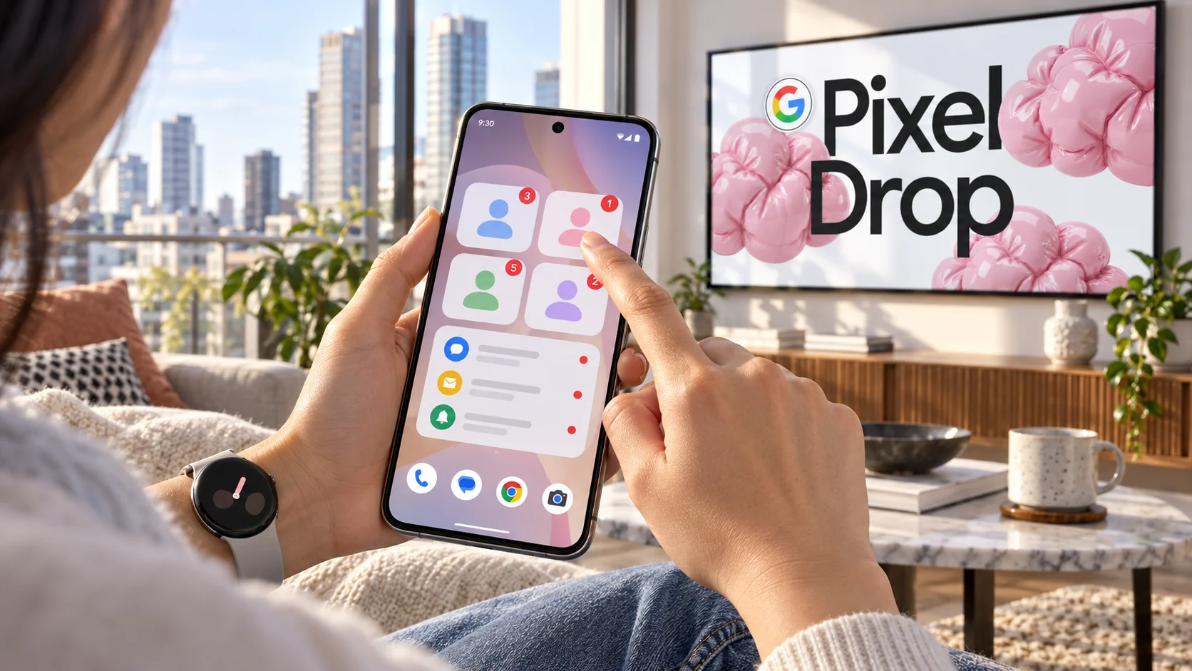 Пользователь проверяет VIP-виджеты на телефоне во время сентябрьского Pixel Drop