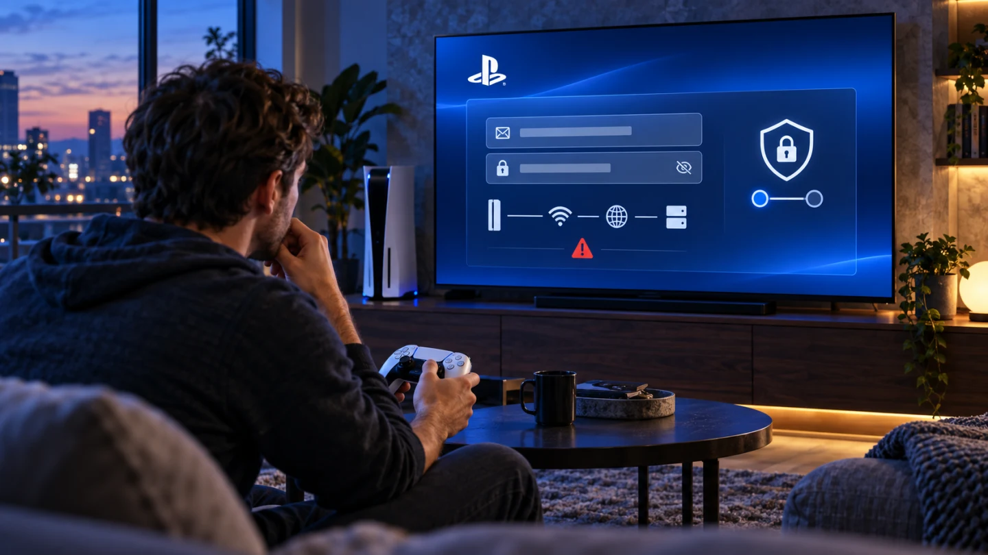 Пользователь проверяет вход, сеть и двухэтапную защиту PlayStation Network