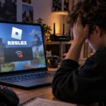Пользователь видит ошибку подключения Roblox на ноутбуке рядом с роутером
