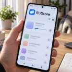 Пользователь проверяет зависшую загрузку приложения в RuStore на Android