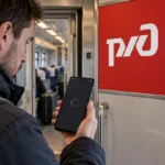 Пассажир проверяет приложение РЖД на Android в вагоне поезда