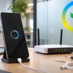 Смартфон Android с официальным знаком СберБанка на экране диагностики