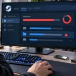 Пользователь проверяет хранилище Steam после ошибки записи на диск