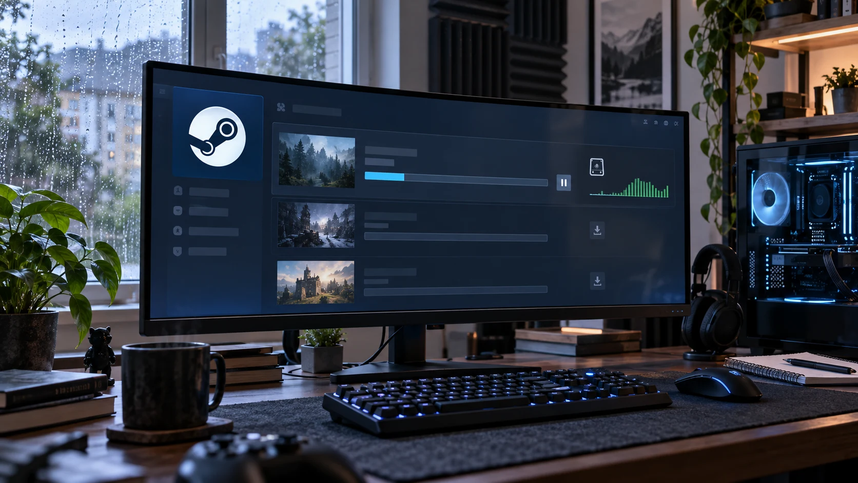 На игровом компьютере зависла загрузка игры в Steam