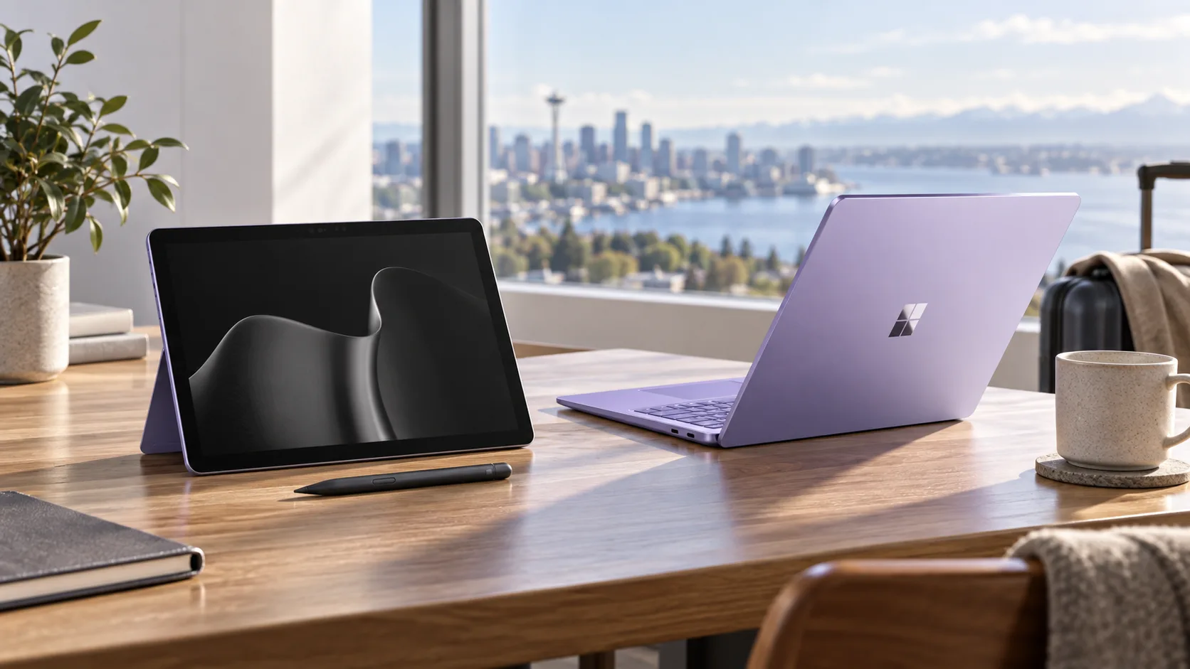 Surface Pro 12 и Surface Laptop 13 в светлом рабочем интерьере