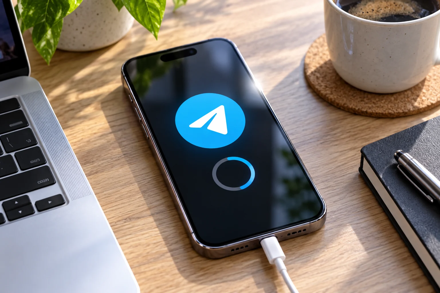 Telegram обновляется на подключённом к питанию iPhone