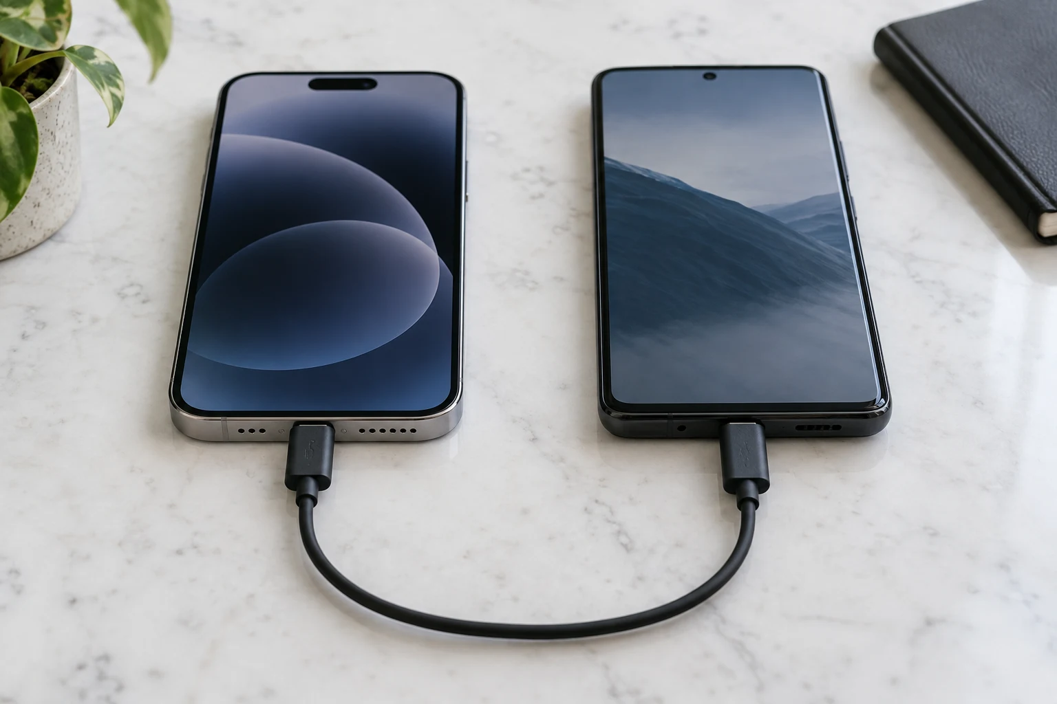 iPhone и Android соединены одним кабелем USB-C для передачи данных